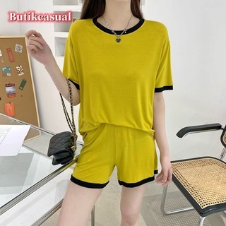 Bộ nữ đơn giản rộng rãi mặc phòng khách Bộ đồ ngủ mùa hè cổ tròn Áo thun ngắn tay quần Bộ đồ ngủ