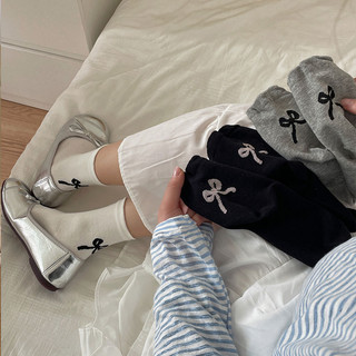 [3-5 ngày để đến] 2 Đôi Tất Cotton Thêu Nơ Y2K - Tất Ống Giữa - Tất Bắp Chân Học Sinh Phong Cách Miumiu - Tất Dài Cho Bé Gái Mùa Hè - Ngọt Ngào, Hàn Quốc - Mềm Mại, Mỏng, Thoáng Khí