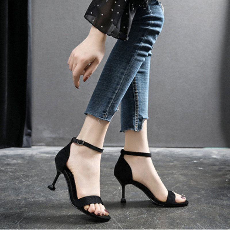 Gót Chân Chiều Cao 5cm Dép Kích Thước Nhỏ 34 Mùa Hè Dây Đeo Bằng Giày Cao Gót Stiletto Size Lớn 42 43 44 45 Mỡ Mở Rộng