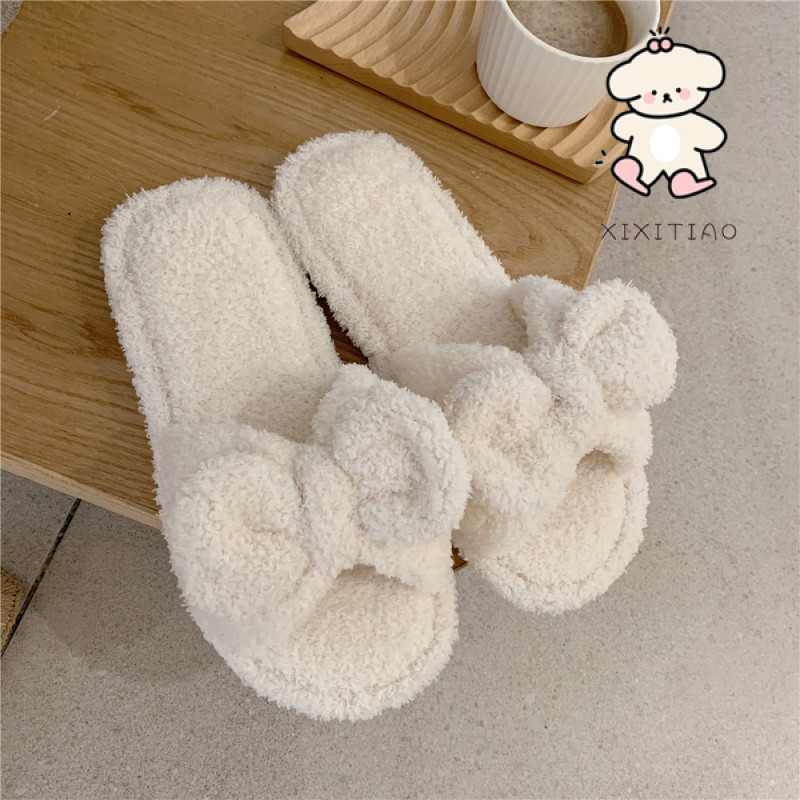 Xixitiao Cô Gái Thu Đông Phong Cách Mới Thời Trang Chống Trơn Trượt Trong Nhà Sử Dụng Dép Sang Trọng Phong Cách Công Chúa Cô Gái Dễ Thương Trái Tim Bông Dép