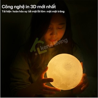 Đèn ngủ trang trí BUNA, đèn phòng ngủ hình mặt trăng có cảm ứng, 3 màu kèm đế và cáp sạc