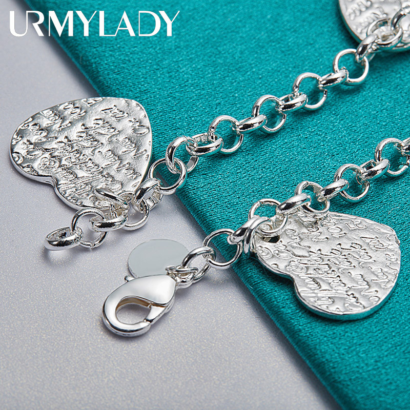 URMYLADY Bạc 925 Năm Trái Tim Mặt Dây Chuyền Vòng Tay Nữ Cưới Thời Trang Quyến Rũ Trang Sức