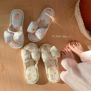Xixitiao Nơ Dễ Thương Dép Đi Trong Nhà Gấu Vải Lanh Cotton Hút Mồ Hôi Thoáng Khí