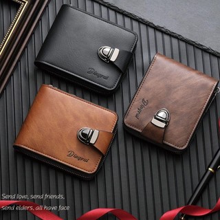 Kẹp tiền MELENE, Ví ngắn bằng da PU có khóa kéo, Hộp đựng thẻ màu trơn cổ điển dành cho nam giới