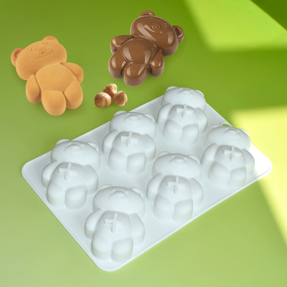 6 Khoang Gấu Mousse Bánh Khuôn Silicon Ngày Lễ Tình Nhân Gấu Bông Khuôn Socola Trang Trí Bánh Khuôn DIY Dụng Cụ Nướng Bánh