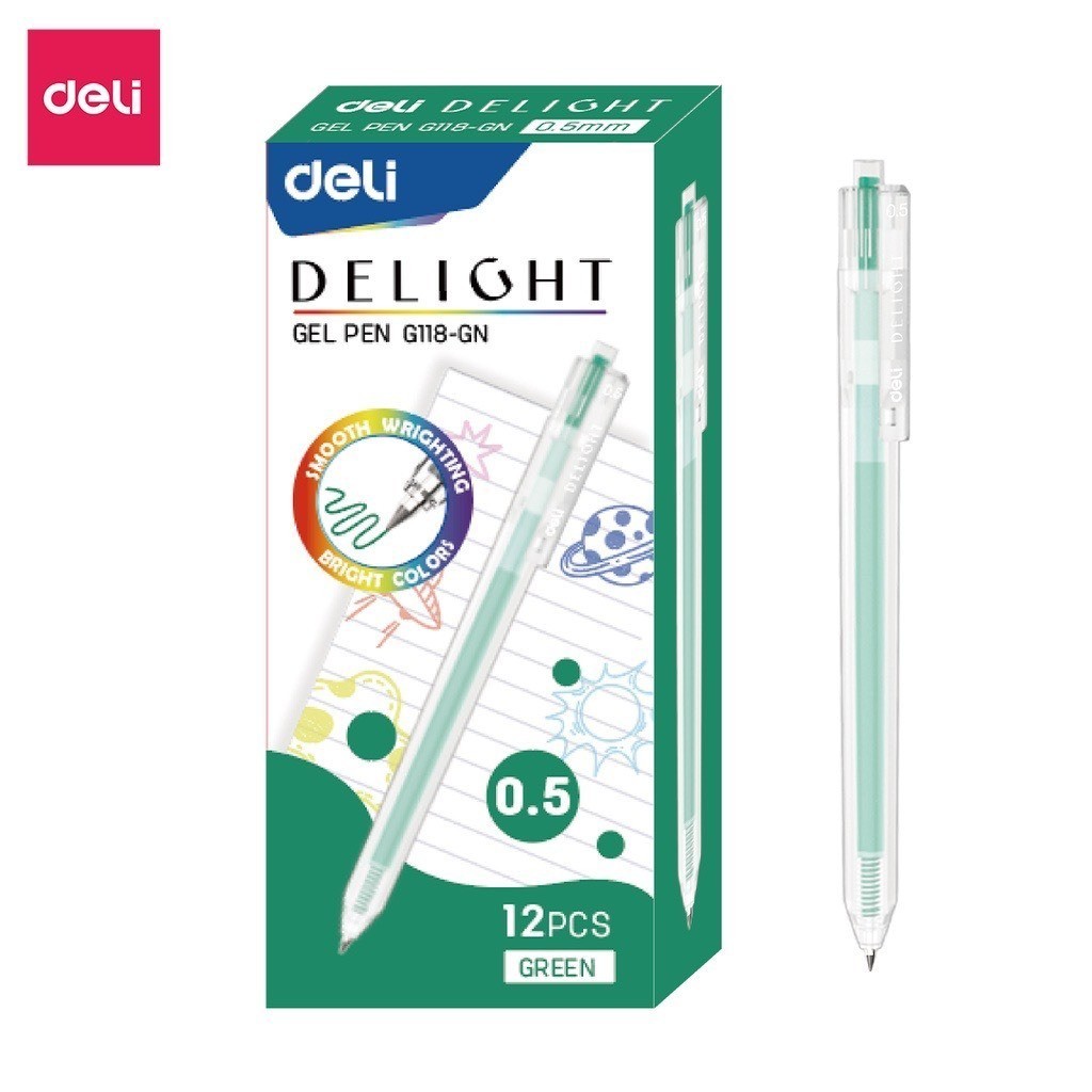 [COMBO 11 màu] Bút bi nước mực gel bấm nhiều màu 0.5mm DELI nhanh khô viết đều êm EG118