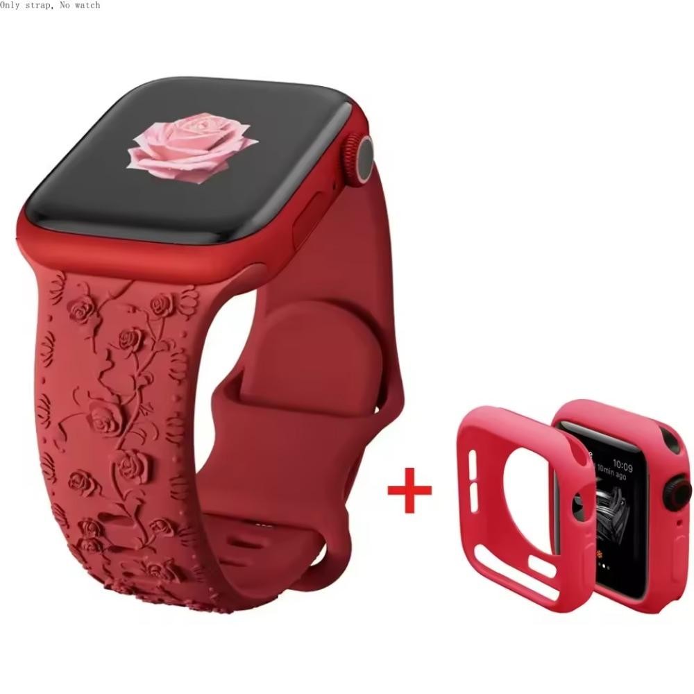 Dây đeo silicon khắc hoa + Vỏ cho Apple Watch Series11 / 10 46mm 42mm Ultra3 / 2 / 1 49mm 9 8 7 6 5 4 3 SE 45mm 44mm 41mm 40mm 38mm