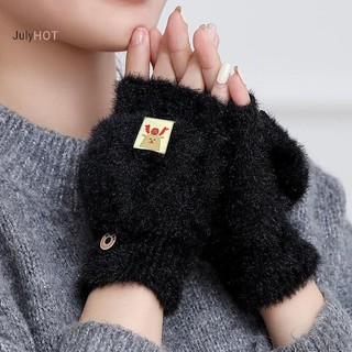 Julyhot Mùa Thu Đông Găng Tay Ấm Áp Flip Cover Ngón Găng Tay Mềm Mại Cô Gái Hoạt Hình Dễ Thương Nửa Ngón Dệt Kim Nhung Học Sinh Găng Tay Massivedeals