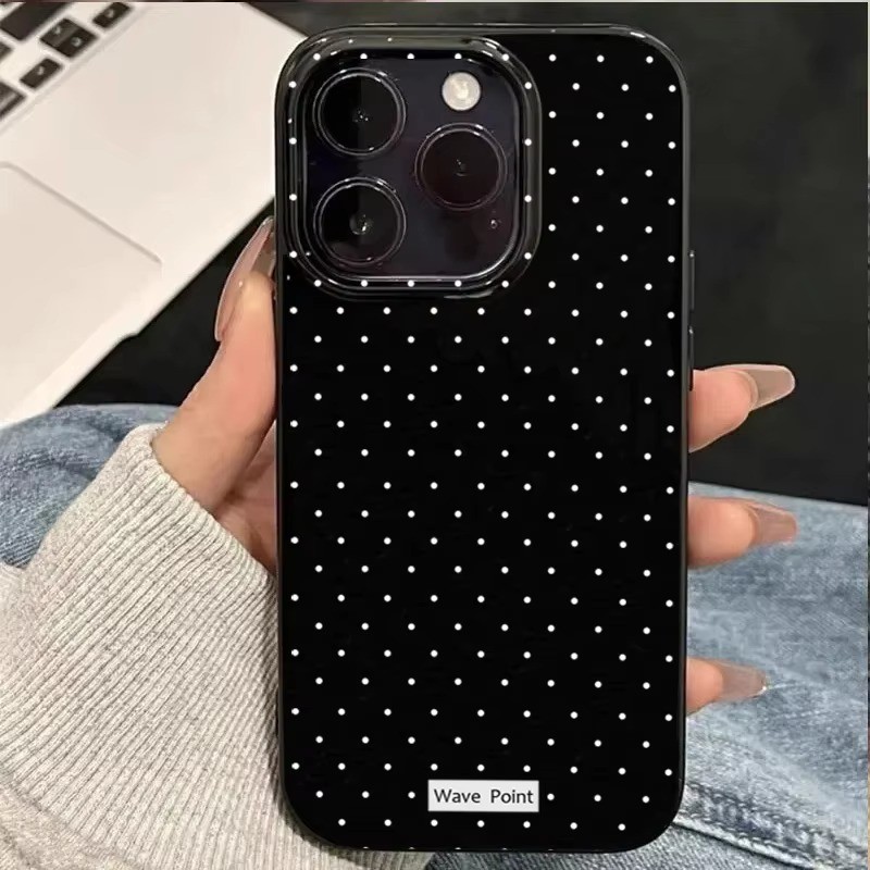 Ốp Điện Thoại Chấm Bi Trắng Sáng Tạo Hàn Quốc Cho iPhone 16 15 14 Plus 13 12 11 Pro Max XR X XS Max 7 8 Plus 16E Vỏ Đen Bóng Mềm Chống Sốc