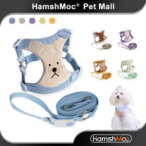 Hamshmoc Bộ dây nịt và dây xích chó dễ thương có thể điều chỉnh Áo Vest chó con mềm mại thoáng khí với dây dẫn bền cho chó nhỏ vừa ngoài trời