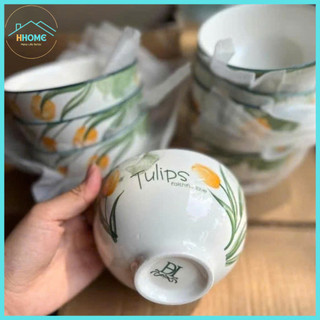 [Combo 10 Chén] Bộ Chén Sứ Ăn Cơm Hoa Tulip – Đường Kính 11.5cm – Trường An VN