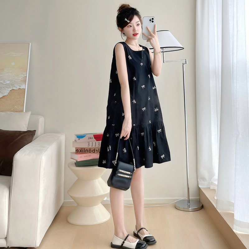 Trang phục bà bầu Thời trang mùa hè Hợp thời trang Mẹ Nơ Áo Vest không tay