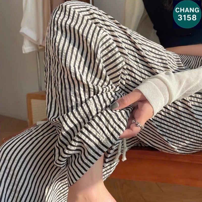 Quần Xuông Ống Rộng Kẻ Dọc Chất Liệu Kate Mỏng Mát - Kẻ Sọc ngựa  Vằn-CHANG 3158