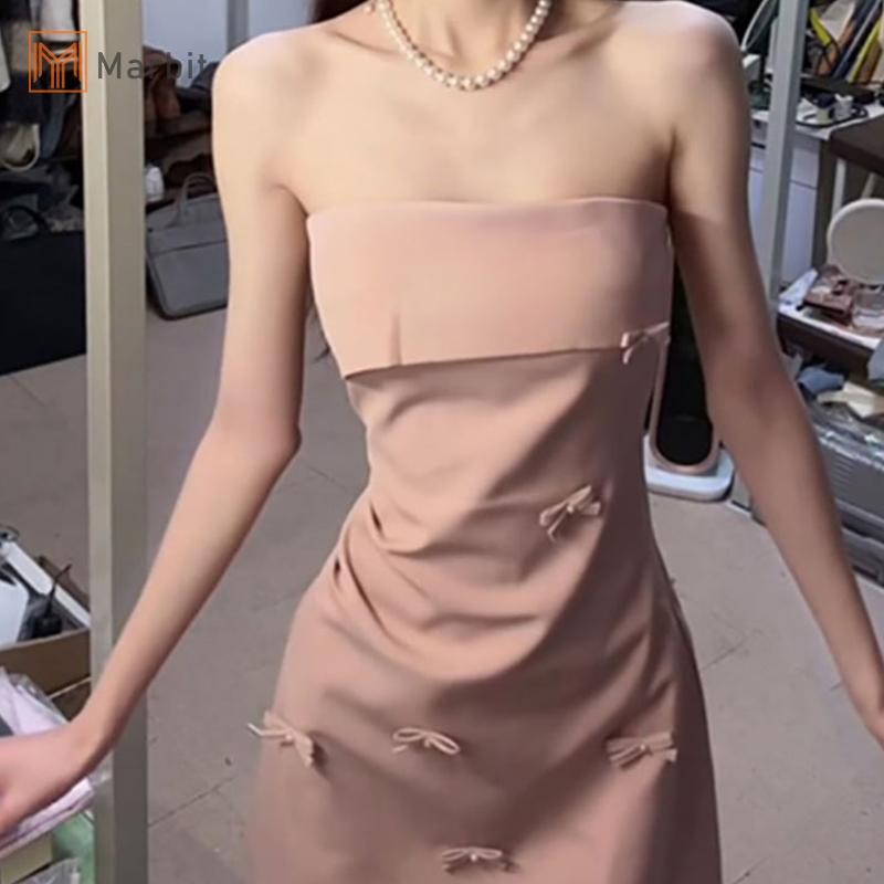 Marbit Màu Hồng 3D Nơ Dây Đầm Nữ Mùa Hè Gợi Cảm Sang Trọng Tiệc Sinh Nhật Váy Ngắn Mới