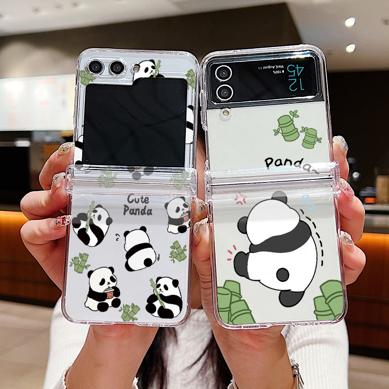 Phim Hoạt Hình Họa Tiết Gấu Trúc Trong Suốt Vỏ Điện Thoại Cho Samsung Galaxy Z Flip 6 Flip 5 Flip 4 5G Full Bản Lề Cứng PC Gấp Dành Cho Samsung Z Flip 6 5 4 3