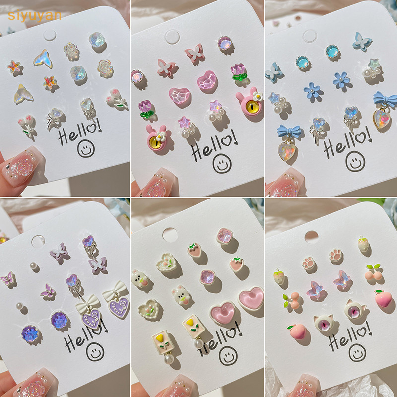 Siyuyan 1 Bộ Dễ Thương Nhiều Màu Sắc Sáng Bóng Đá Trái Tim Bông Tai Nữ Thời Trang Bé Gái Trang Sức Dự Tiệc Quà Tặng VN