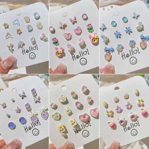 Siyuyan 1 Bộ Dễ Thương Nhiều Màu Sắc Sáng Bóng Đá Trái Tim Bông Tai Nữ Thời Trang Bé Gái Trang Sức Dự Tiệc Quà Tặng VN