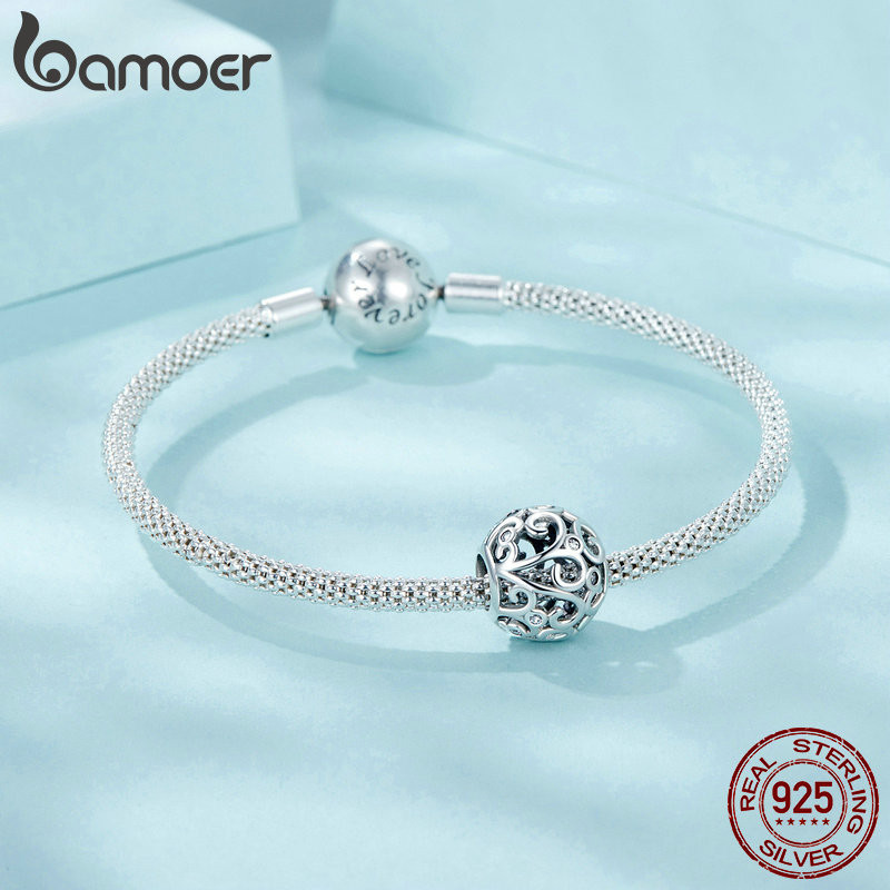 Bamoer 925 Sterling Sliver Charm Scroll Thiết Kế Kết Cấu Mặt Dây Chuyền Phụ Kiện Cho Vòng Tay Quà Tặng Cho Nữ Bé Gái