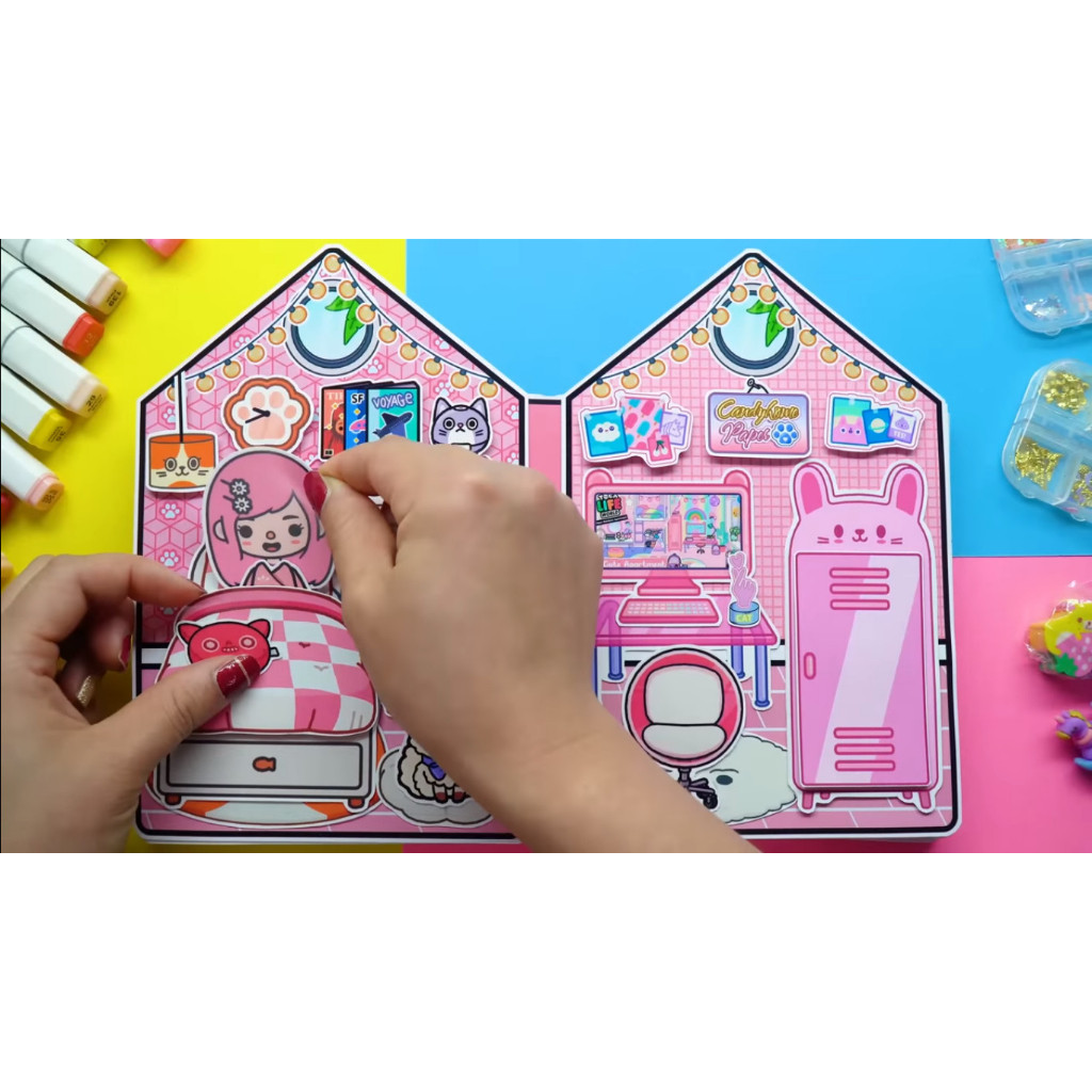 ĐỒ CHƠI NGÔI NHÀ BÚP BÊ GIẤY CẮT THỦ CÔNG DIY - Ngôi nhà của bé  Cat House In Quiet Book
