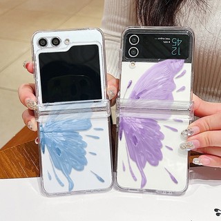 Họa Tiết Cánh Bướm Trong Suốt Vỏ Điện Thoại Cho Samsung Galaxy Z Flip5 Flip 4 Flip 3 Full Bản Lề PC Cứng Trong Suốt Gấp Dành Cho Samsung Z Flip 5 Flip4 Flip3 Cover
