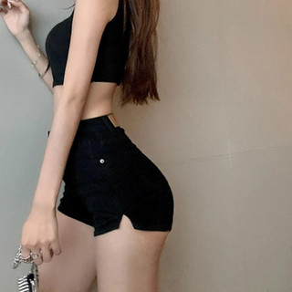 Asdfger Quần jean lưng cao dáng ôm chữ A, xẻ eo, kiểu skinny gợi cảm cho nữ