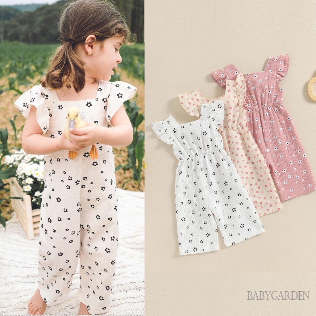 / / -6tháng-4year Bé gái Áo liền quần mùa hè Áo liền quần in hoa thông thường cho trẻ mới biết đi Quần áo dễ thương