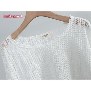 Phụ Nữ Rỗng Che Áo Sơ Mi Cổ Tròn Dài Tay Áo Summe Thời Trang Size Lớn Áo Sơ Mi Đan Ngắn