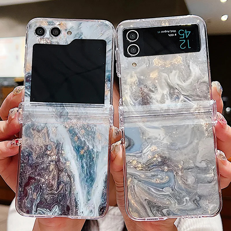 Vỏ Điện Thoại Họa Tiết Đá Cẩm Thạch Biển Cho Samsung Galaxy Z Flip 3 Flip 4 Flip 5 5G Full Bản Lề Trong Suốt Gấp Dành Cho Samsung Z Flip5 Flip4 Flip3
