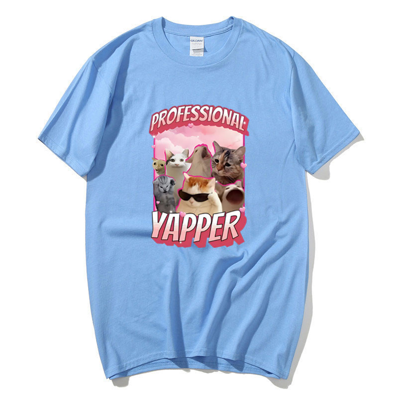 Ngộ nghĩnh Chuyên Nghiệp Ypper Meme Cat Graphic Áo nam Thời Trang Vintage Tay Ngắn Áo 100% Cotton Áo Thun Thoải Mái