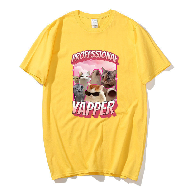 Ngộ nghĩnh Chuyên Nghiệp Ypper Meme Cat Graphic Áo nam Thời Trang Vintage Tay Ngắn Áo 100% Cotton Áo Thun Thoải Mái