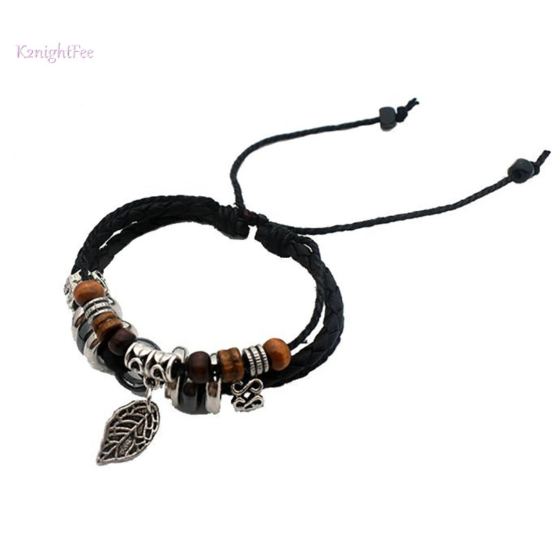 Dây Da K2nightfee Phong Cách Vintage Thiết Kế Lá Vòng Tay Nam Nữ VN