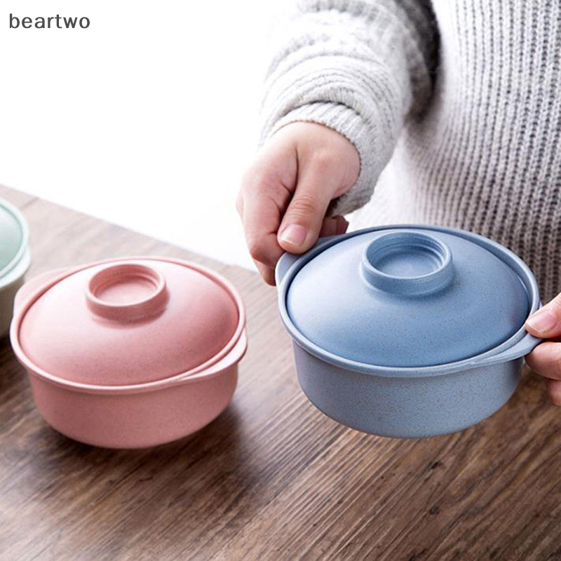 < Beartwo > Bát mì có nắp súp Bát cơm nóng Hộp đựng thức ăn phong cách Nhật Bản đẹp