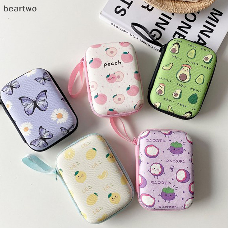 < Beartwo > Hoạt Hình Dễ Thương Họa Tiết Trái Cây Tai Nghe Cáp Dữ Liệu Túi Bảo Quản Sạc Hình Chữ Nhật Hộp Dây Kéo Túi Túi Túi Đẹp