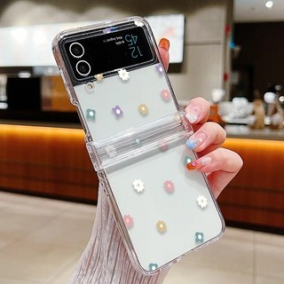 Hoa Cúc Họa Tiết Tình Yêu Trong Suốt Dành Cho Samsung Galaxy Z Flip 6 Flip 5 Flip 4 Flip 3 Full Bản Lề Trong Suốt Cứng PC Gấp Ốp điện thoại Cho Samsung Z Flip6 Flip5 Flip4 Flip3