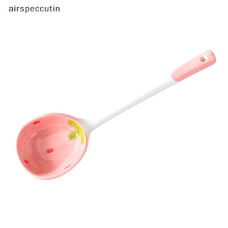 Airpeccutin Dâu Gốm Canh Thìa Dễ Thương Hàn Quốc Kem Vẽ Tay Cà Phê Món Tráng Miệng Tay Cầm Dài Thìa Phụ Kiện Nhà Bếp EN