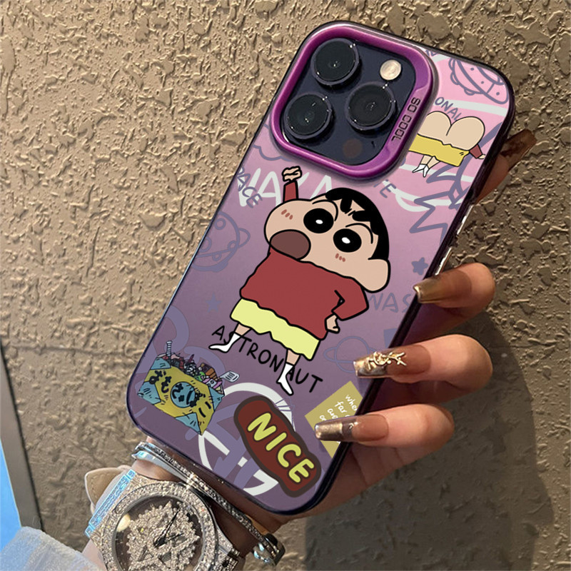 Ốp Lưng Cho iPhone 16 11 12 13 14 15 Pro Max 16e XR X XS Max 7 8 Plus SE2020 2022 Phim Hoạt Hình Dễ Thương Crayon Xiaoxin IMD Luxury Matte Bìa Cứng