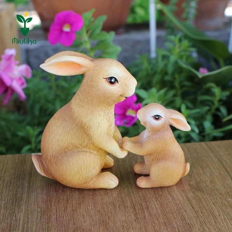 Miulika Thỏ Phục Sinh Đồ Trang Trí Thu Nhỏ Các Bức Tượng Nhỏ Nhà Búp Bê Trang Trí Ngoài Trời Trang Trí Động Vật Điêu Khắc Cho