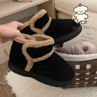 Xixitiao Phiên Bản Hàn Quốc Thời Trang Sáng Tạo Velcro Giày Bốt Tuyết Cha Mẹ-Con Mùa Đông Mặc Ngoài Retro Cừu Len Plus Lông Cừu Ống Ngắn Giày Cotton Nữ