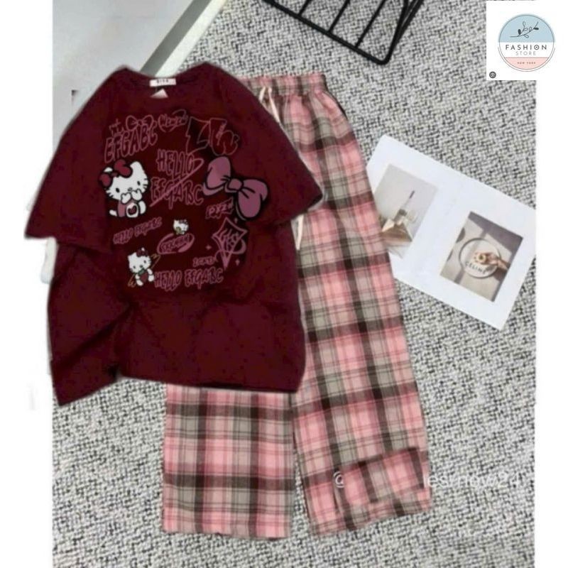 Tổng Hợp Các Sét Quần Ống Rộng + Mix Kèm Áo Phông hình MÈO Hê Lô Kít TYY -quần áo unisex94