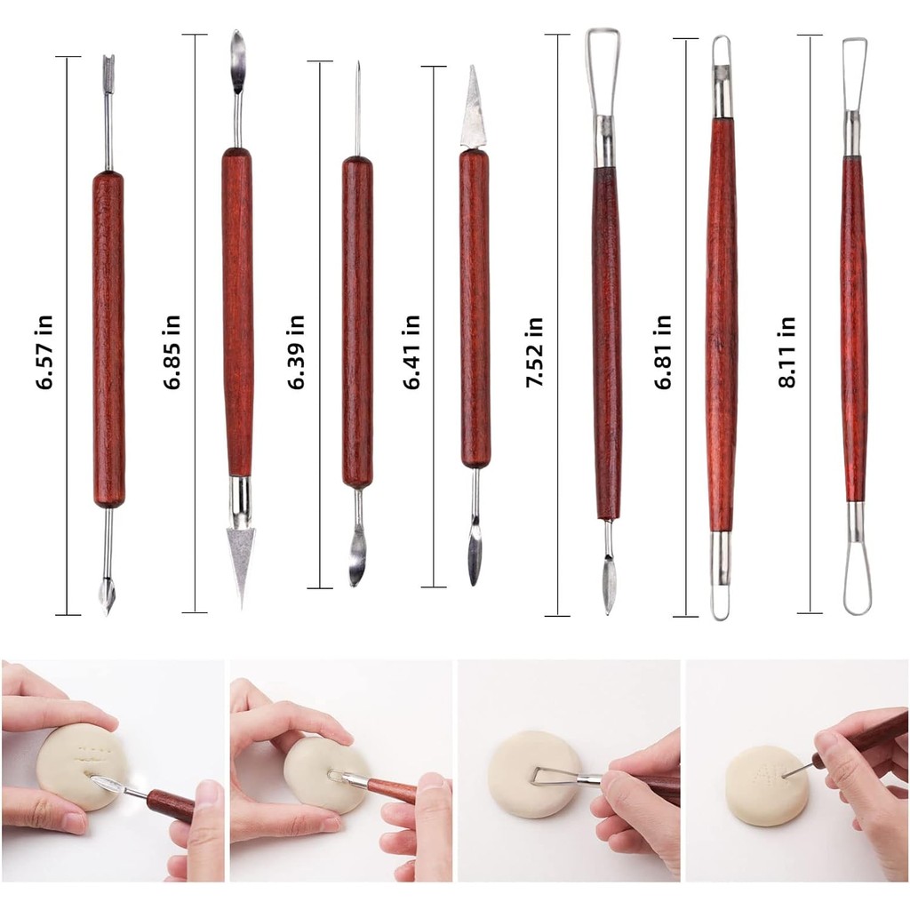 Bộ dụng cụ điêu khắc đất sét gốm 4-6 Cái / bộ, Dụng cụ khắc đất sét sáp gốm cho nghệ thuật Thủ công Bộ công cụ mô hình điêu khắc gốm có tay cầm bằng gỗ và túi dụng cụ