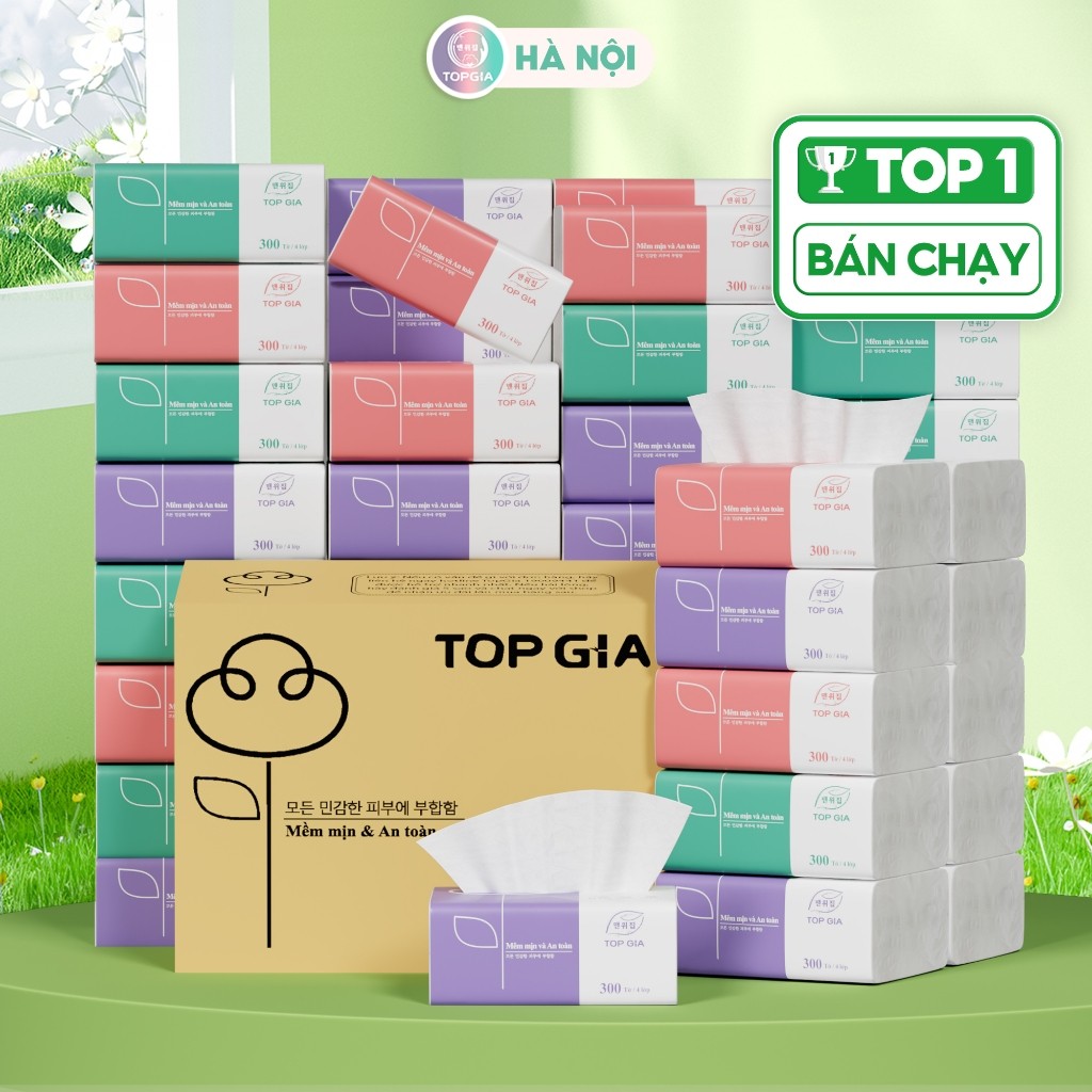 Giấy ăn rút Top Gia, thùng 30 gói/16 gói 4 lớp cao cấp tiện lợi