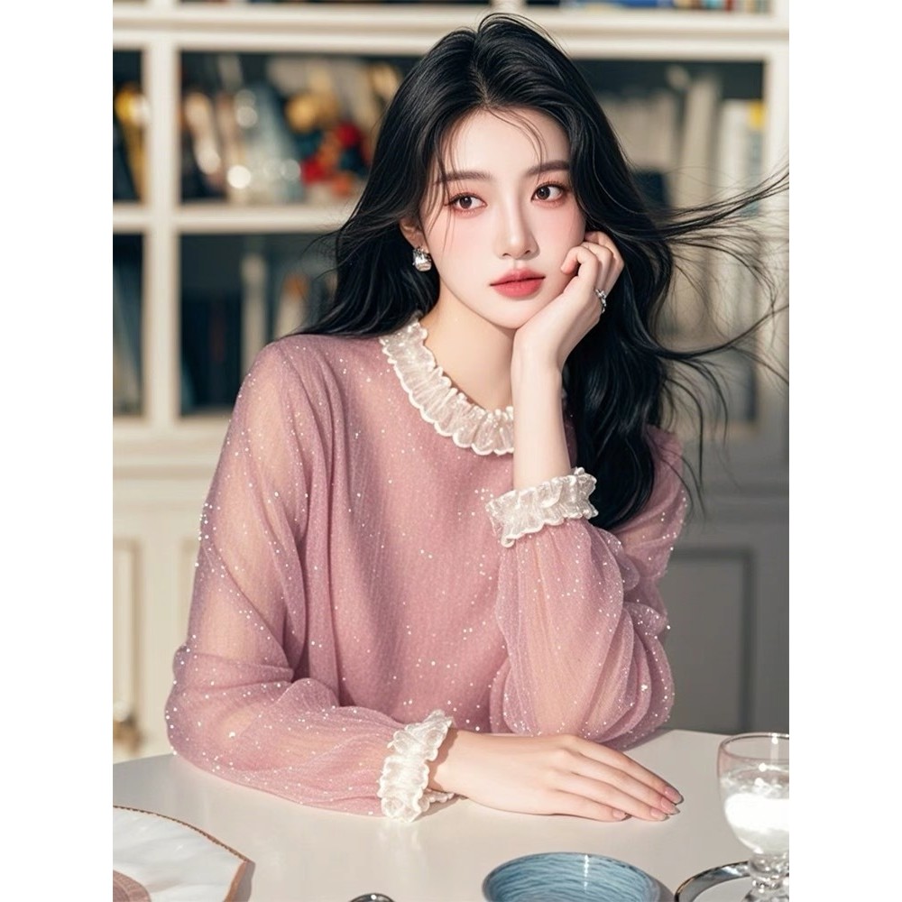✨2932 Người Bộ Sưu Tập 2025 Mùa Xuân Pháp Sáng Lụa Voan Áo Sơ Mi Sang Trọng Đẹp Ren Rời Nhỏ Áo Sơ Mi Top Nữ 25.3.26
