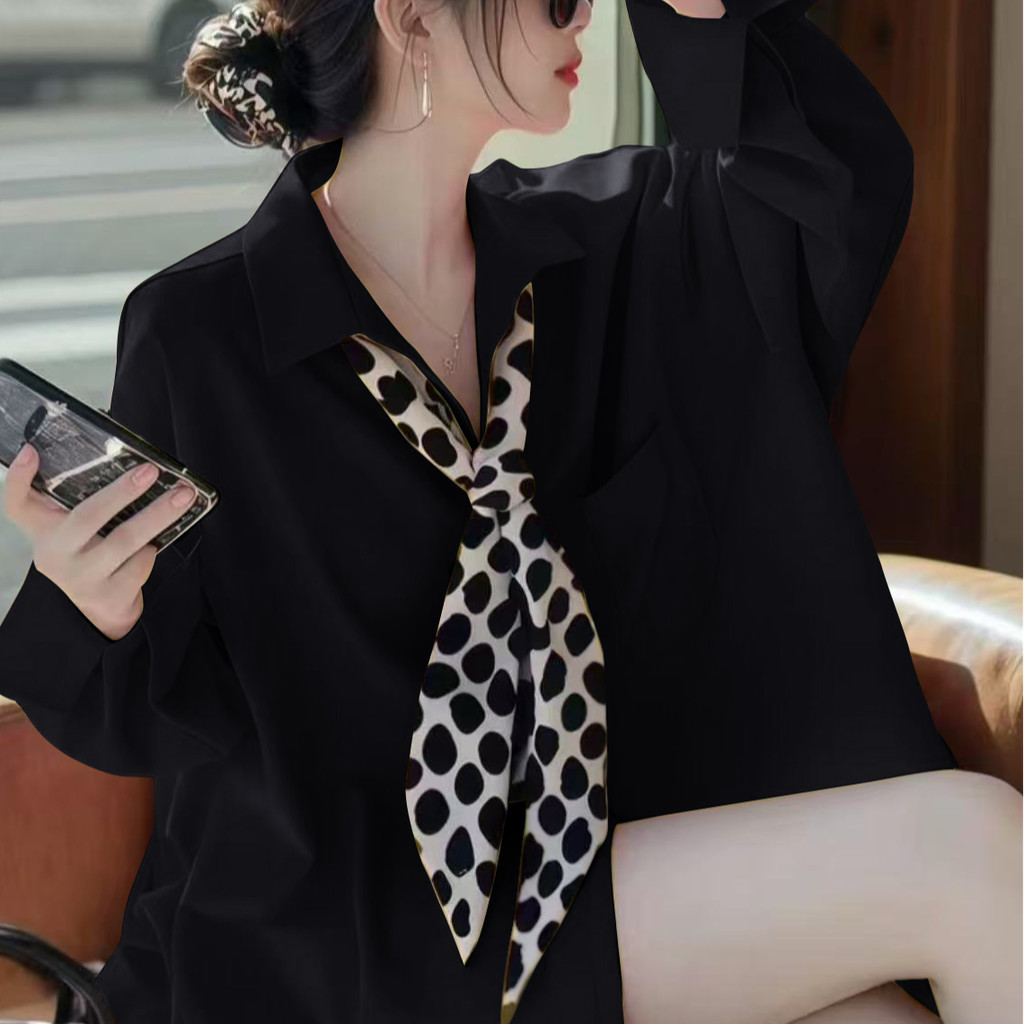 ✨Mùa Xuân 2025 Siêu Đẹp Độc Đáo Đẹp Phong Cách Phương Tây Thiết Kế Màu-Cảm Giác Nơ Áo Sơ Mi Dài Tay Nữ Mùa Xuân 25.3.26