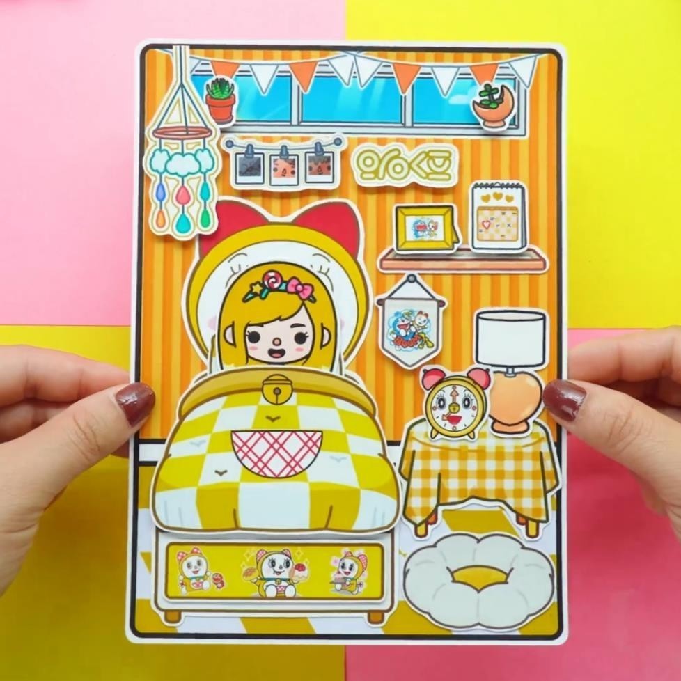 H14 ĐĐồ chơi giấy ngồi nhà búp bê, đồ chơi giấy tocaboca, Toca DoreMon quite book, ngôi nhà kuromi
