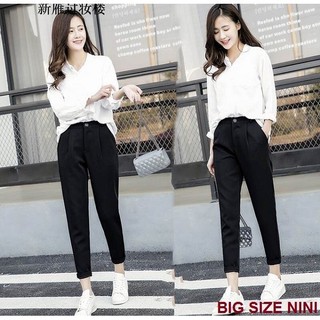 Quần tây baggy đi học nữ cạp có đai lưng cao màu đen dáng dài - Quần vải công sở Vitex dày dặn phối áo sơ mi đi học làm