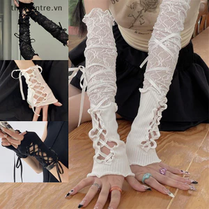 Thi Nữ Dây Ren Không Ngón Nóng Gợi Cảm Tay Áo DIY Ren-up Găng Tay Lưới Đàn Hồi Punk Găng Tay Quần Áo Phụ Kiện VN