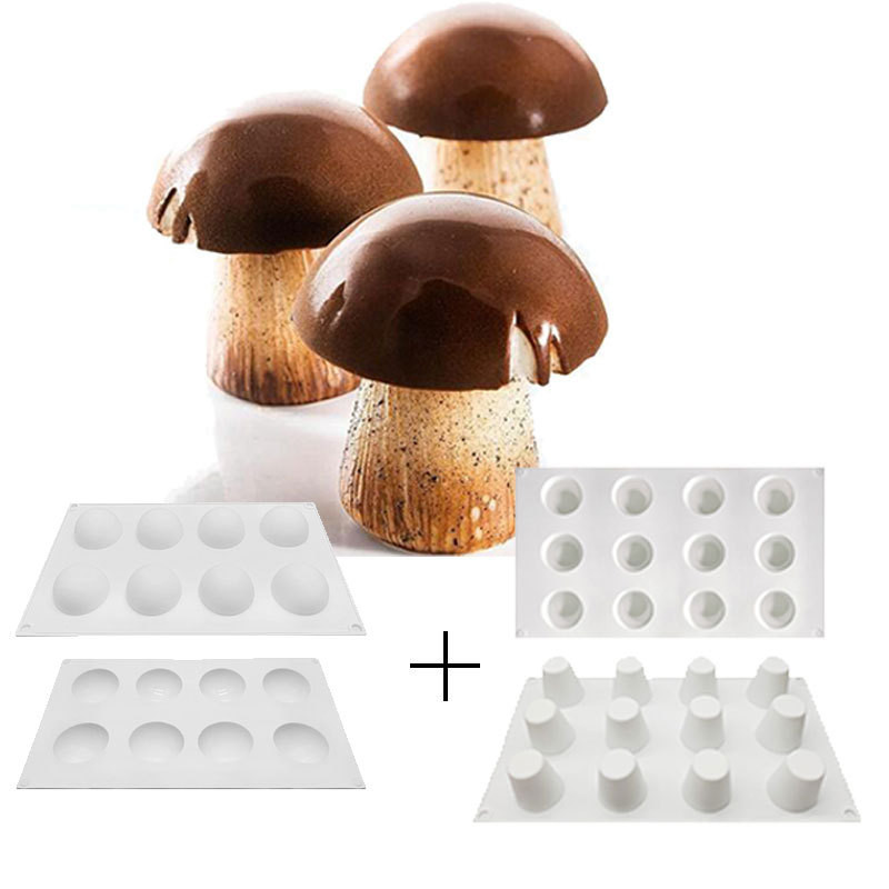 6 Khoang Nón Pleurotus Erythrangii Khuôn Cắt Tóc Silicon Bán Nguyệt Tròn Mousse Khuôn Socola DIY Nướng Bánh