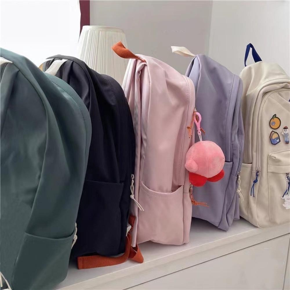 Ba lô học sinh HOBBYIN, Túi sách Nylon màu trơn, Túi đi học có dây kéo chống nước dung tích lớn di động dành cho người lớn