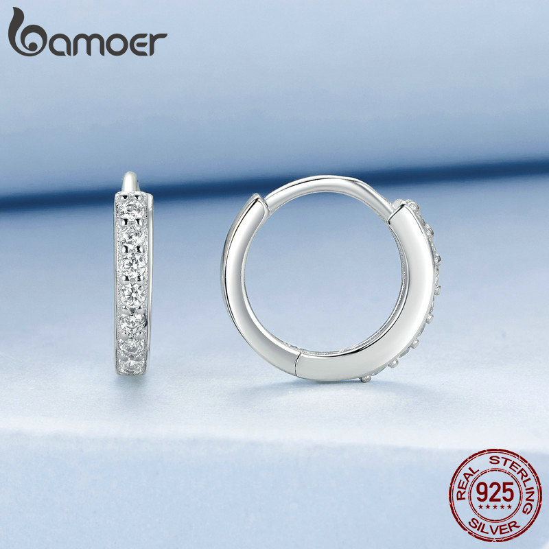 Bông tai vòng bạc Bamoer 925 lấp lánh Trang sức tối giản Quà tặng dành cho nữ