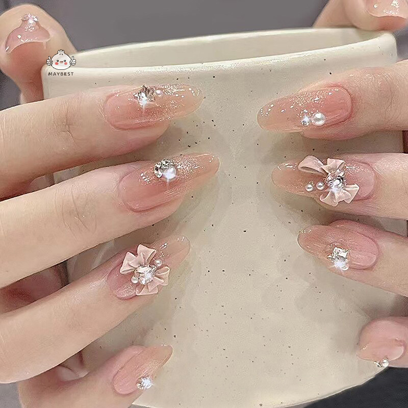 Maybest 10 Chiếc 3D Nhựa Nơ Móng Tay Ch Ruy Băng Hồng Nơ Kim Cương Giả Bộ Phận Trang Sức Trang Trí Móng Tay DIY Salon Phụ Kiện Quà Tặng {VN}